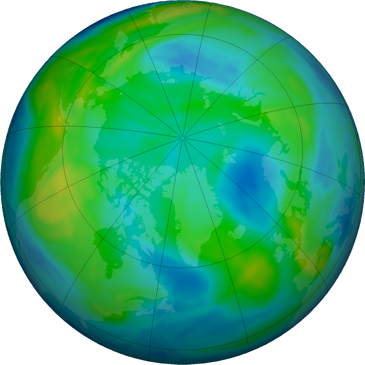 Arctic ozone map for 29 October 2018